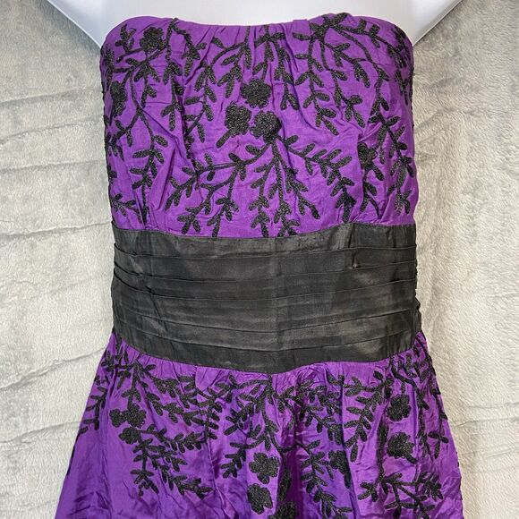 Tracy Reese S 6 Silk Black Floral Embroidered Purple Dress Whimsigoth Empire NYE - Picture 3 of 16